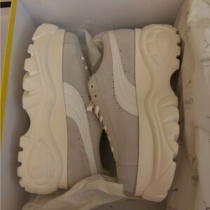 Puma Suede Platform Sneakers in Light Gray & White